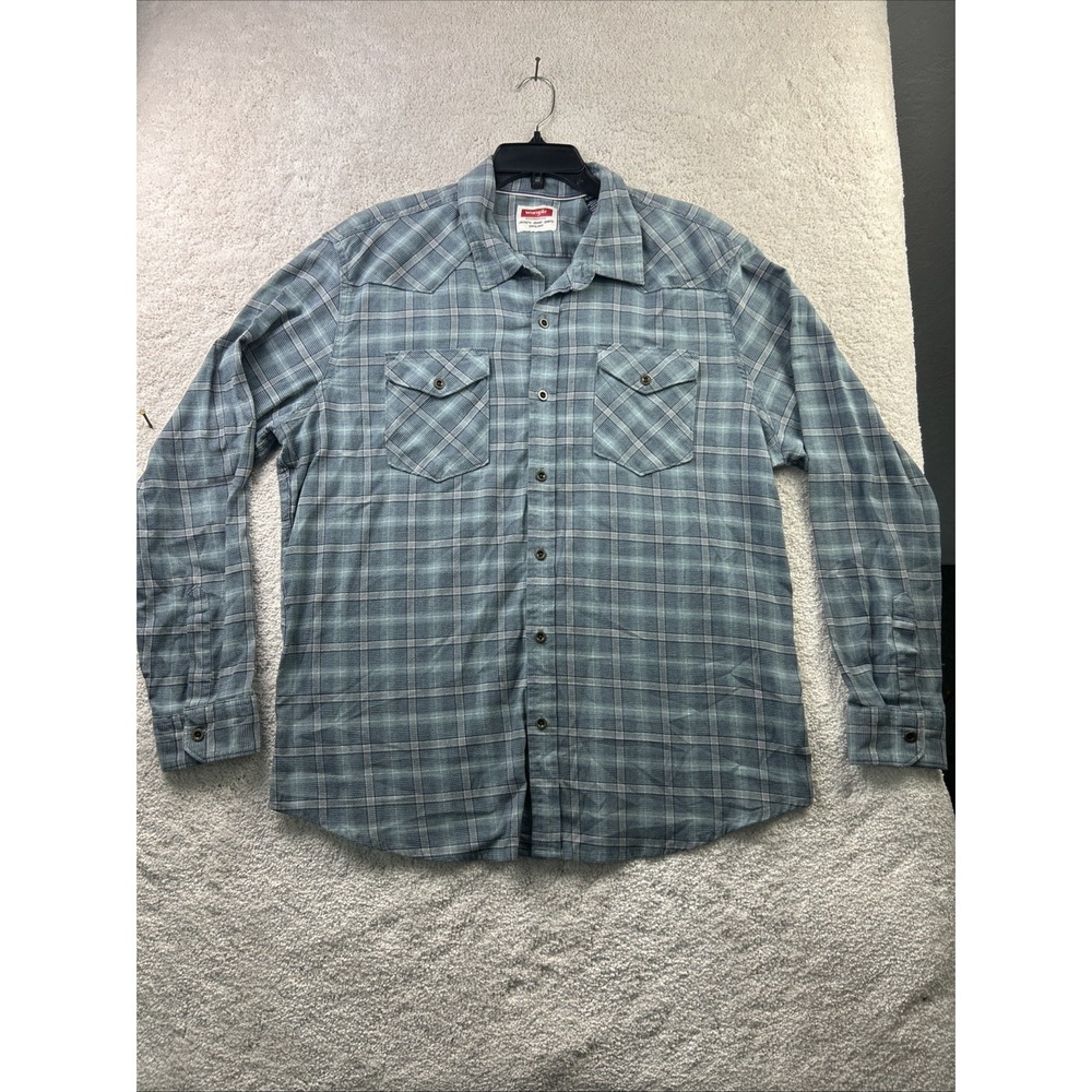 Wrangler Button Down Shirt Mens XL Plaid Flannel Western Pockets Rider Rodeo